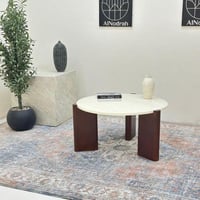 طاولة دائري سطح بديل الرخام قاعده خشب لون بني