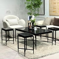 طقم طاولات 5قطع بسطح زجاج شفاف وقاعده حديد