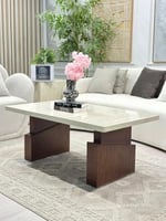 طاولة قهوة سطح بديل الرخام ترافنتينو ملمس ناعم قاع...