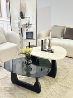 طاولتين قهوة سطح الطاولة الاولى بديل الرخام ترافنت...