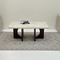 طاولة قهوة سطح بديل حجر ملمس خشن قاعده خشب لون بني