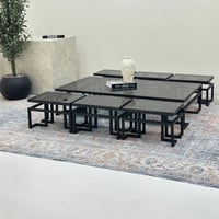 طقم طاولات 7قطع سطح زجاج قاعده حديد لون اسود