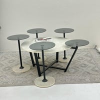 طقم طاولات 5قطع سطح بديل حجر ملمس خشن قاعده حديد ل...