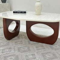 طاولة قهوة سداسي سطح بديل الرخام ترافنتينو ملمس نا...