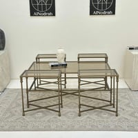 طقم طاولات 5قطع سطح زجاج قاعده حديد لون زيتي معدني