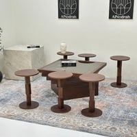 طقم طاولات مربع سنديان 7 قطع بني