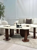 طقم طاولات 7 قطع سطح بديل الرخام ملمس ناعم قاعده خ...