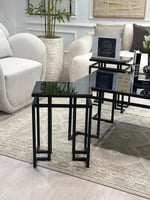 طقم طاولات 5قطع بسطح زجاج مرايا وقاعده حديد