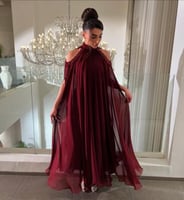 فستان سهره طويل شيفون اضافه كريب استرتش