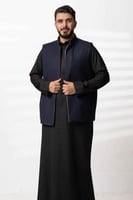 سديري دبل فيس جوخ مع قماش خلية كحلي xبيج