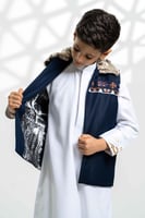 سديري قماش خلية كحلي بياقة فرو ايطالي