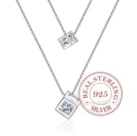 قلادة من الفضة شكل مربع مكعب زركونيا مزدوجة