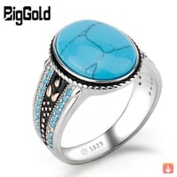 خاتم رجالي الفيروز الطبيعي Türkiye خاتم موضة 925 ف...