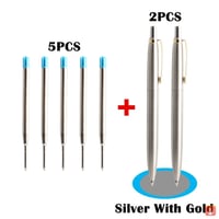 قلم حبر جاف لونين اسود +ازرق + 5حبر اضافي مجاني 2...