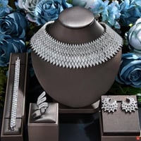 طقم أقراط قلادة مكون من 4 قطع فاخر للغاية للنساء م...