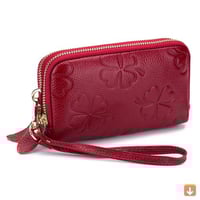 لد حقيقي المرأة محفظة طويلة السيدات مزدوجة سستة مح...