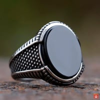 ريترو خاتم هندسي أسود الزركون حجر