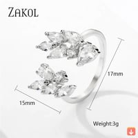 ZAKOL كوريا لامعة مكعب الزركون ليف شكل خواتم مفتوح...