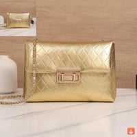 حقيبة كروس نسائية مبطنة باللون الذهبي - حزام سلسلة...