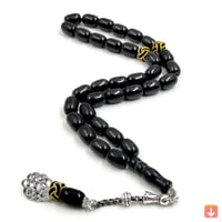 مسبحة عTasbih الطبيعية الأسود العقيق حجر برميل شكل...