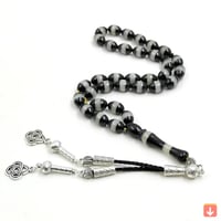 مسبحة سوار تسبيح من الراتنج الأسود ، 33 خرزة