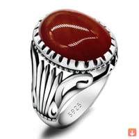 خاتم خاتم من العقيق الطبيعي للرجال من الفضة الإستر...