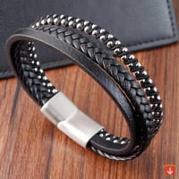 اسوارة رجالية حبل مضفر المنسوجة جلد أسود الرجال نم...