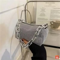 حقيبة دلو من حجر الراين بالكامل، محفظة لامعة للحفل...