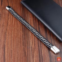 اسوارة رجالية حبل مضفر المنسوجة جلد أسود الرجال نم...