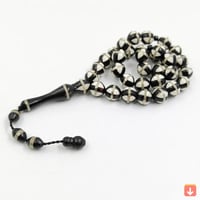 مسبحة خشب الكوكا مطعمة بفضة تسبيح شجرة كيسيا السود...