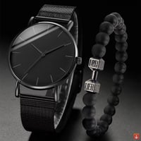 ساعة كوارتز مع حبات للرجال ، سوار شبكي أسود ، سوار...