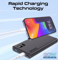 بنك طاقة فائق النحافة مع منفذ إدخال/إخراج USB-C بق...