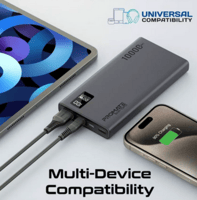 بنك طاقة فائق النحافة مع منفذ إدخال/إخراج USB-C بق...