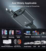 شاحن سيارة 120 واط متعدد المخارج مع كابلات مدمجة م...