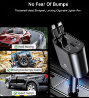 شاحن سيارة 120 واط متعدد المخارج مع كابلات مدمجة م...