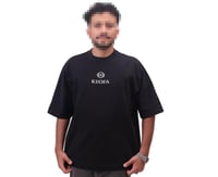 تيشرت اوفر سايز قطني أسود سادة بتطريز لوقو قدام