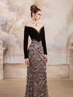 فساتين فستان اسود مخمل جوخ كوري على تل مطرز يدوي ب...