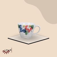 كوب أبيض سيراميك بمقبض مزين بألوان متعددة - 200 مل