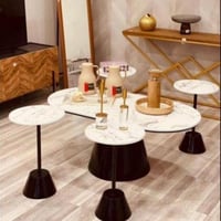 طاولة تقديم قهوة وشاي زجاجي ابيض 5 قطعة