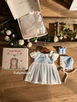 فستان سماوي مع القبعة بدون الشراب 0-3 شهور الى 1 س...