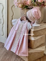 فستان 0-3 الى 9-12 مع القبعه الفرنسيه من1الى 5 سنو...