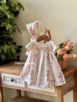 فستان من 0-3 الى 9-12 مع القبعه الفرنسيه من1-3 بدو...