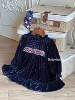 فستان مخمل كحلي غامق 1-8 سنوات