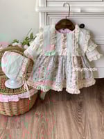 فستان مورد من0_3 الى 6_9 شهر مع قبعة فرنسية