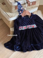 فستان مخمل كحلي غامق 1-8 سنوات