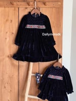 فستان مخمل كحلي غامق 1-8 سنوات