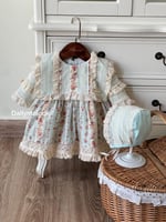 فستان مورد من0_3 الى 6_9 شهر مع قبعة فرنسية