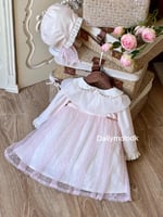 فستان 0-3 الى 1 سنه مع القبعه الفرنسيه