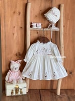 فستان شك يدوي اكمام طويله مع القبعة الفرنسية 0-3 ا...