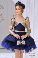 فستان كحلي وذهبي + اكسسوار شعر + شنطه